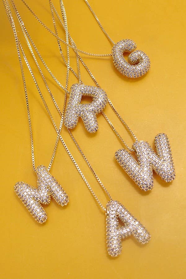 INITIAL PAVE RHINESTONE BUBBLE BALLOON NECKLACE