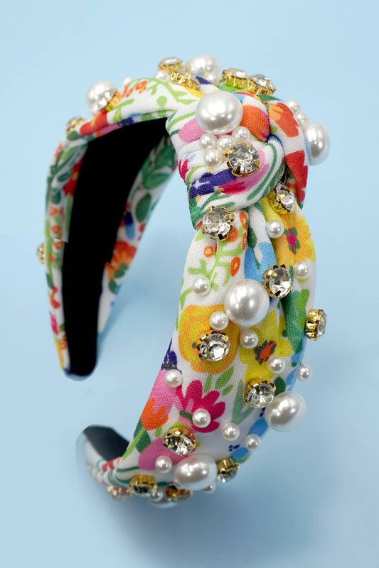 #719 FLORAL TOILE PATTERN PEARL HAIR BAND HEADBAND