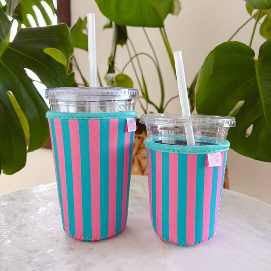 #788 Pink & Blue Stripes Drink Sleeve