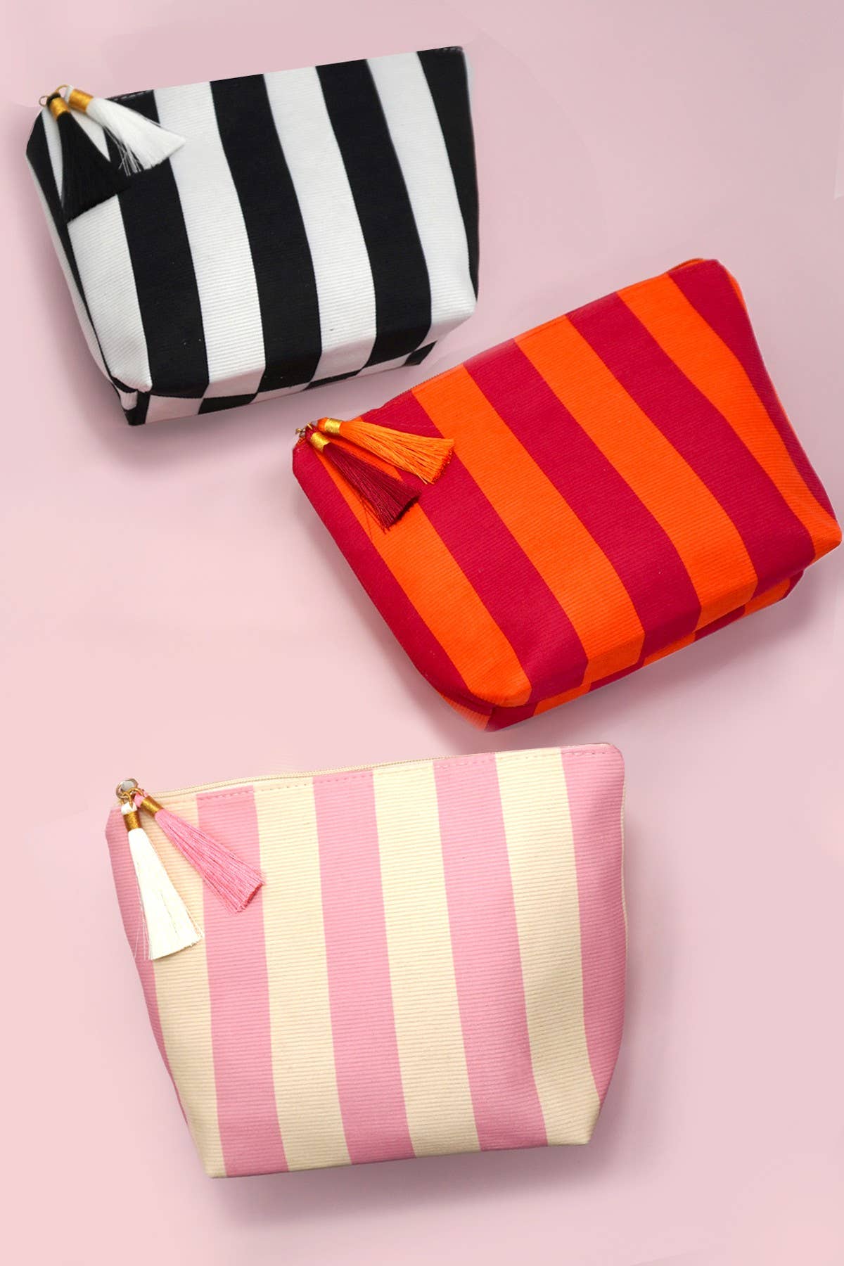 #1096 Striped Tassel Makeup Pouch