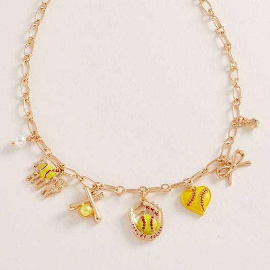 #474 Softball Bow Pearl Charm Necklace