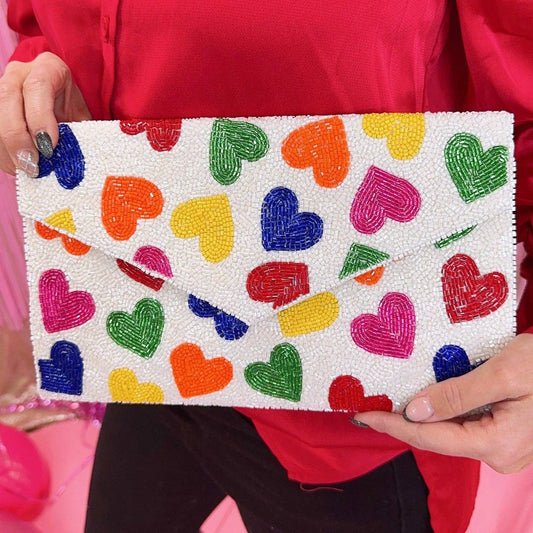 Raimbow heart clutch