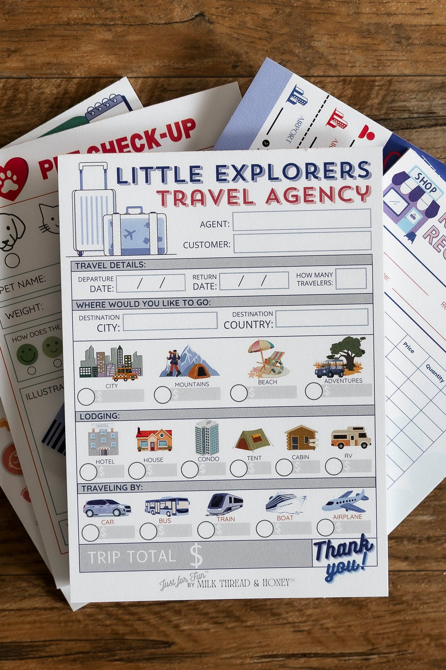 #151 Daycare Log, Boarding Pass, Travel Agent, Pet Check - Set of