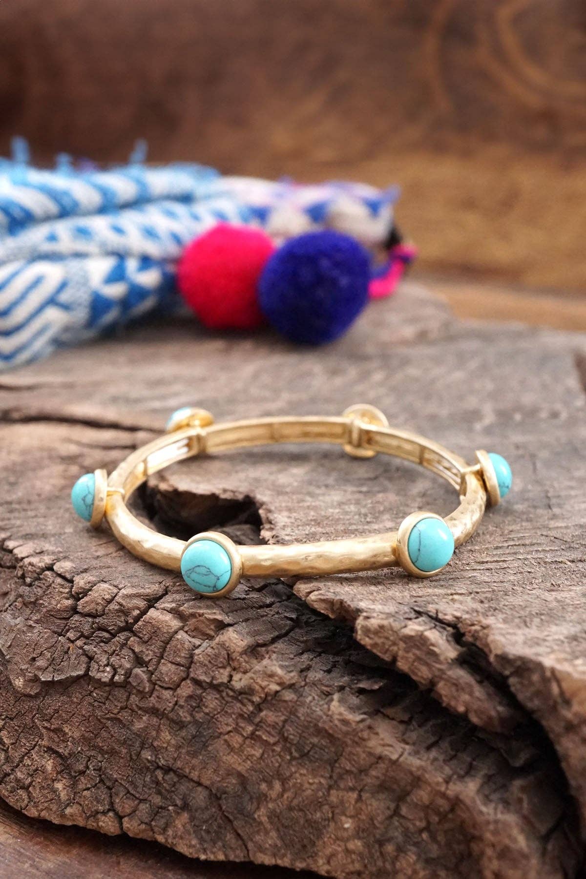 #404 Jeweled Golden Bangle with semi precious stone dots