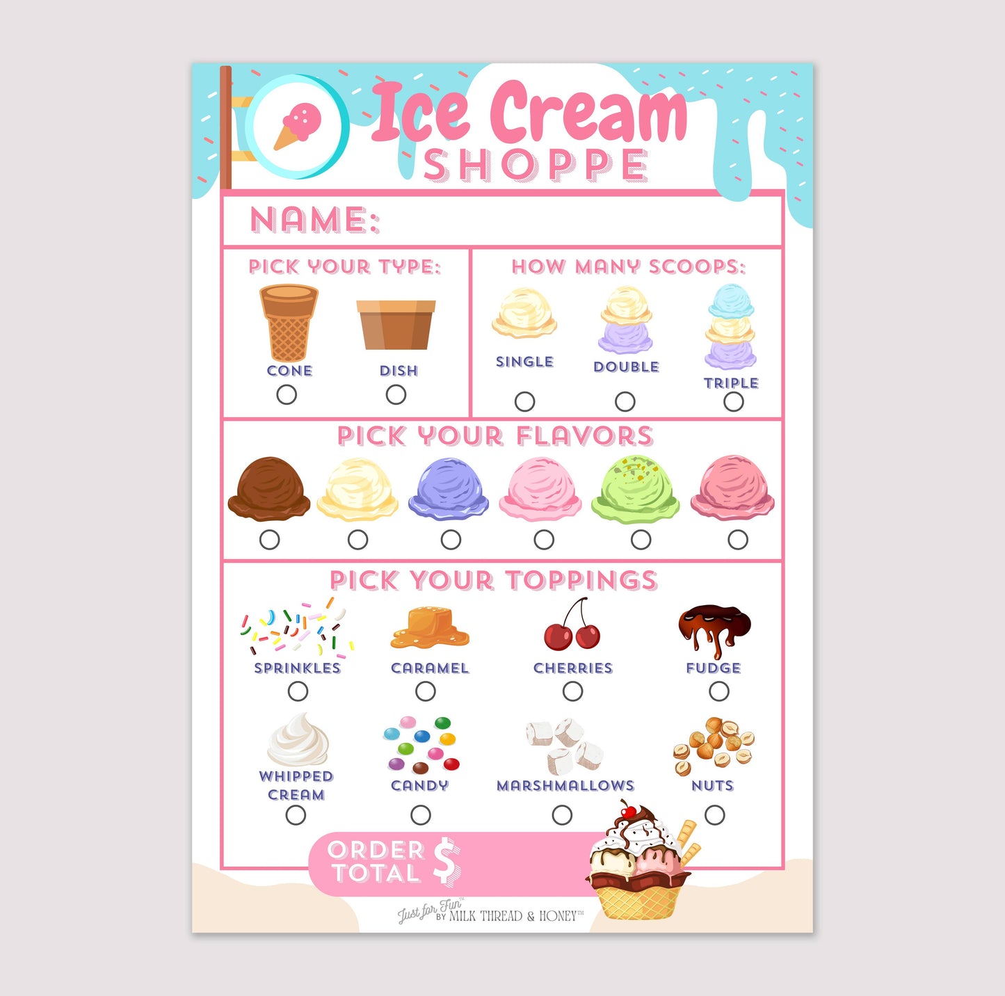 #156 Pretend Play Ice Cream Shop Order Notepad