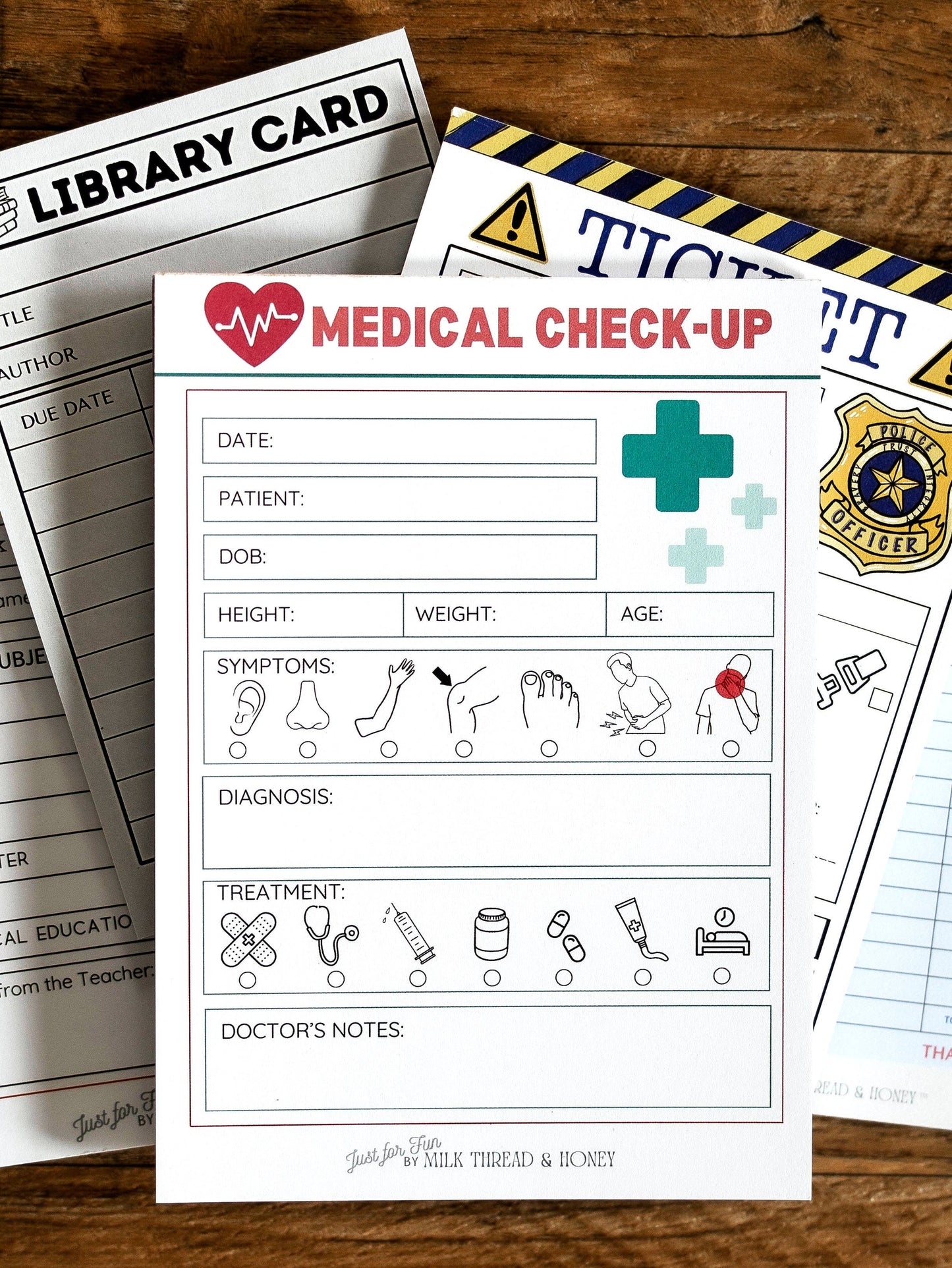 #152 Doctor, Restaurant, Librarian, Police Officer and Teacher - Set of 5 Pretend Play Notepads