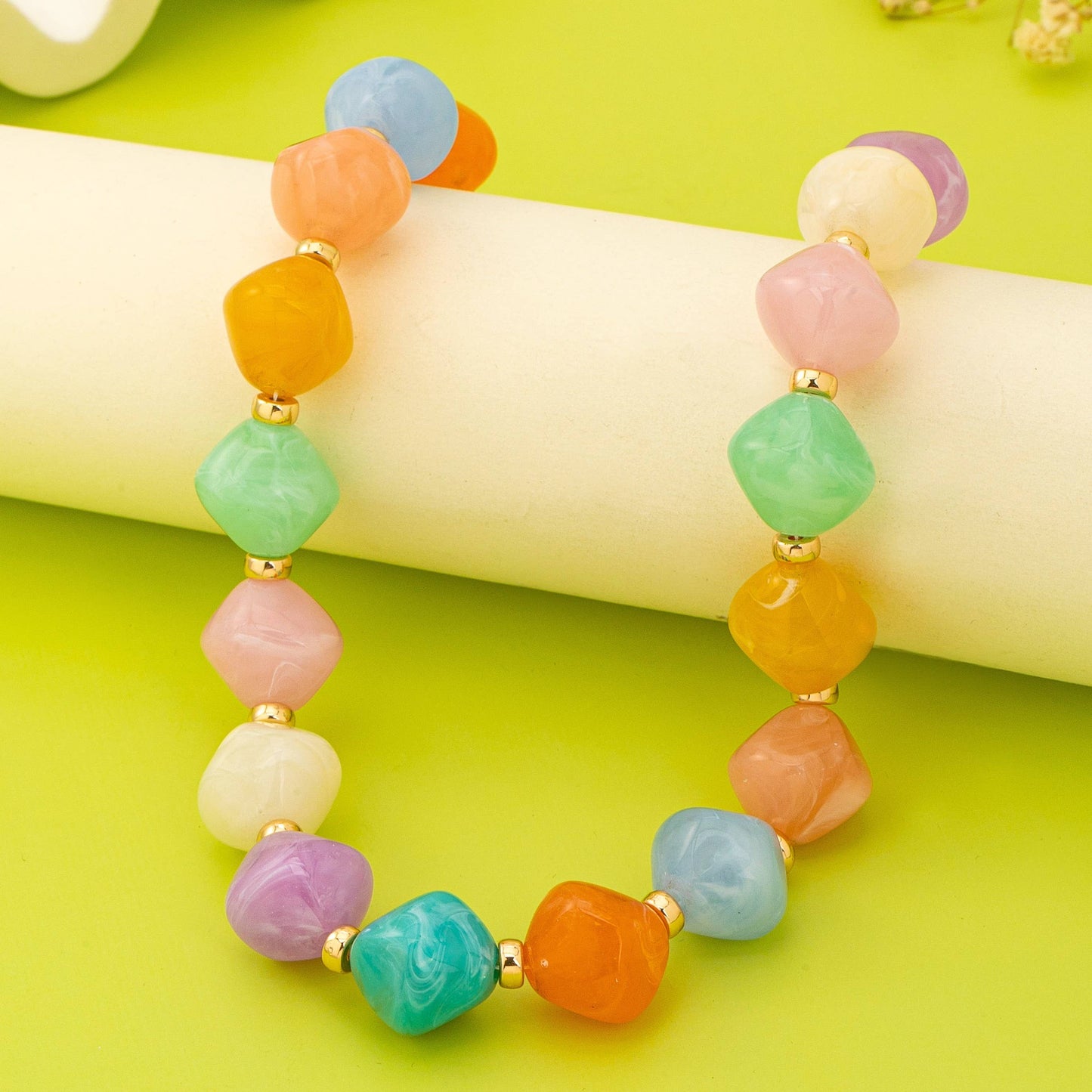 #1091 Multicolor Oversized Faceted Pastel Bead Necklace