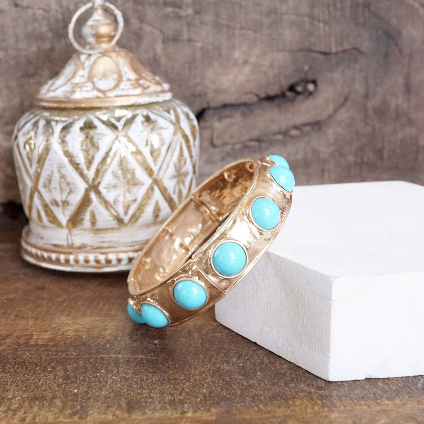 #409 Eternity Statement Bangle Gold Tone Turquoise