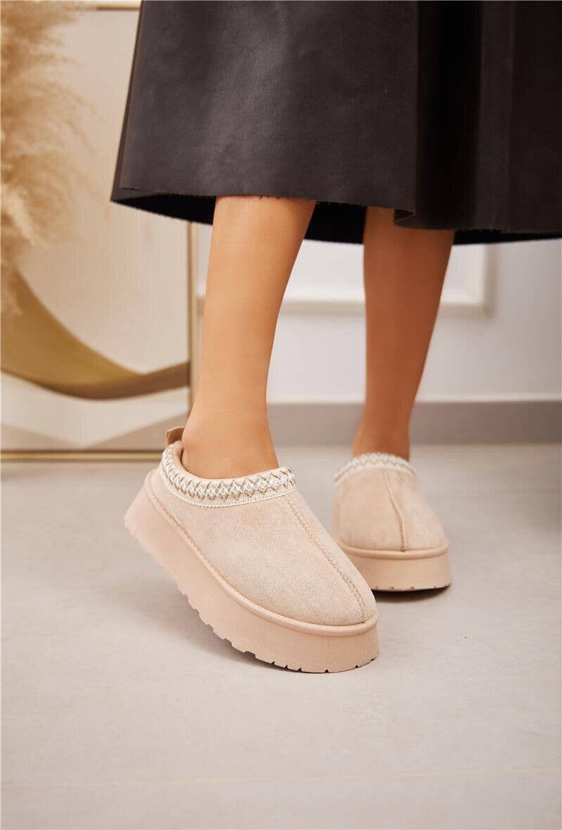 #201 WOMENS FLUFFY PLATFORM SLIPPERS FAUX FUR LINED ANKLE BOOTS