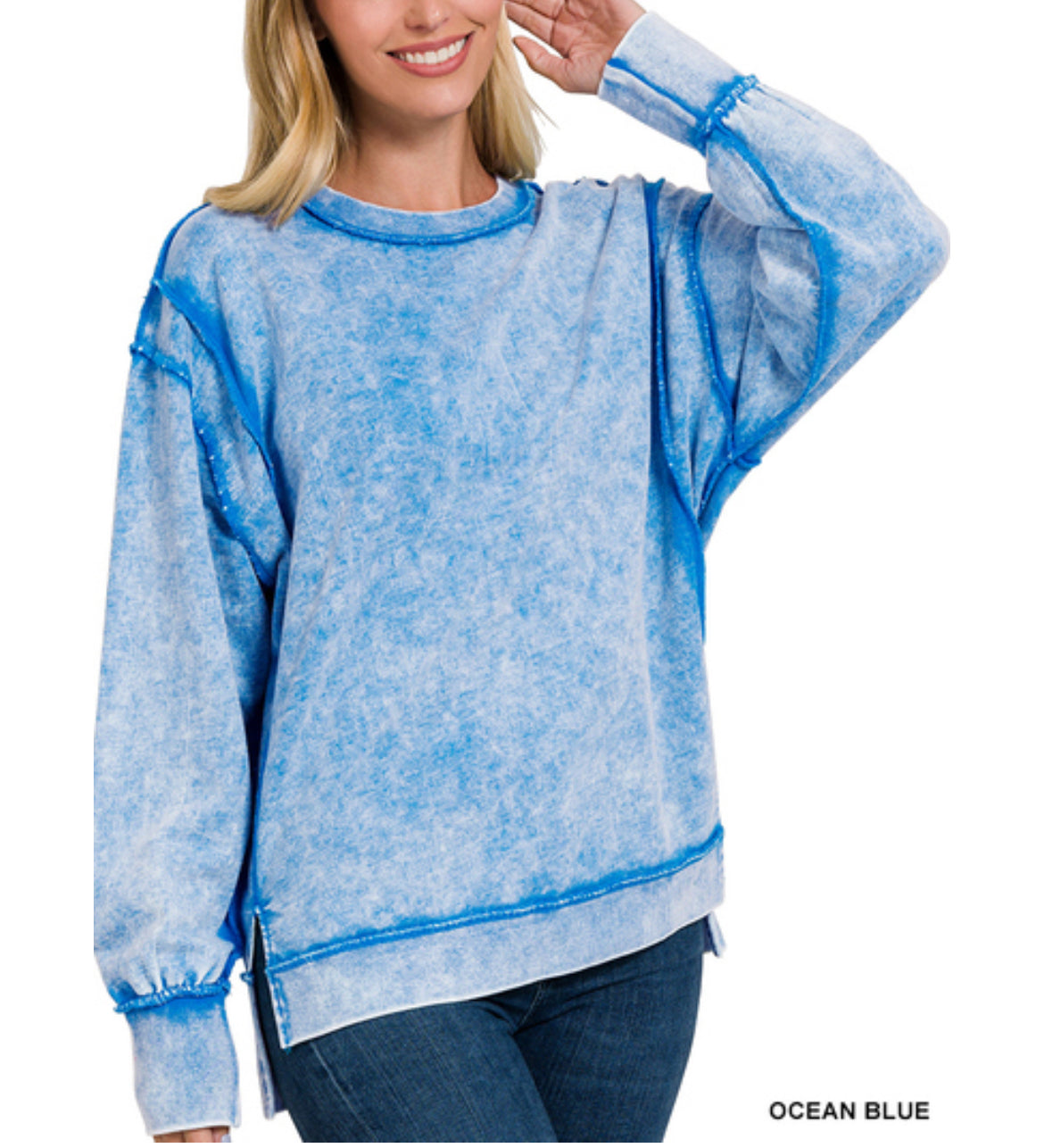 #163 Deep Sky Blue Exposed Seam Sweatshirt