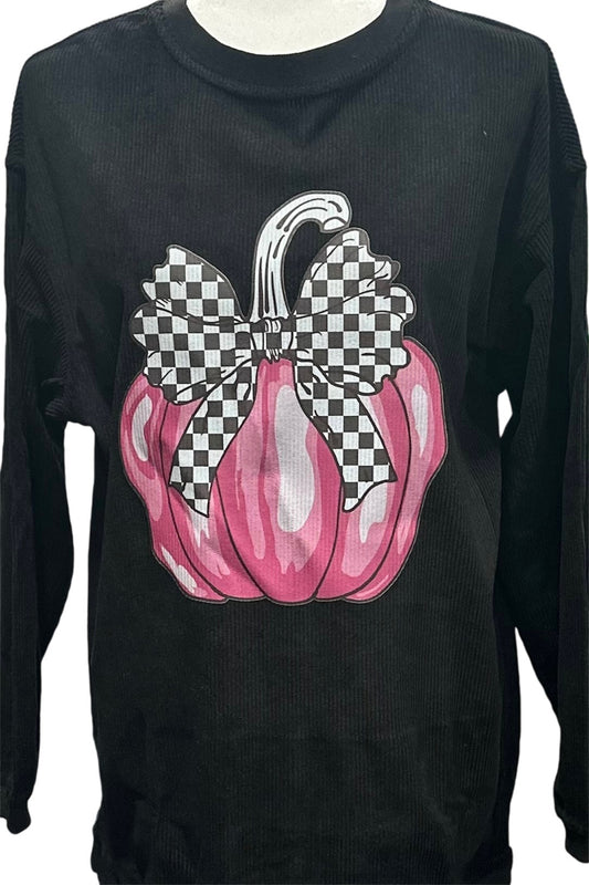Black and Pink Pumpkin Corded Sweatshirt