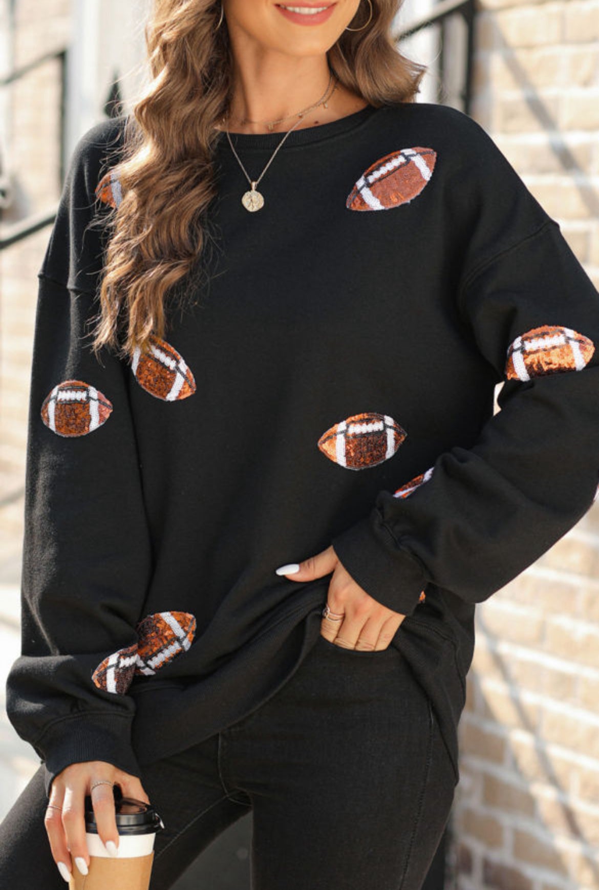 #11 Black Sequin Rugby Graphic Pullover Sweatshirt