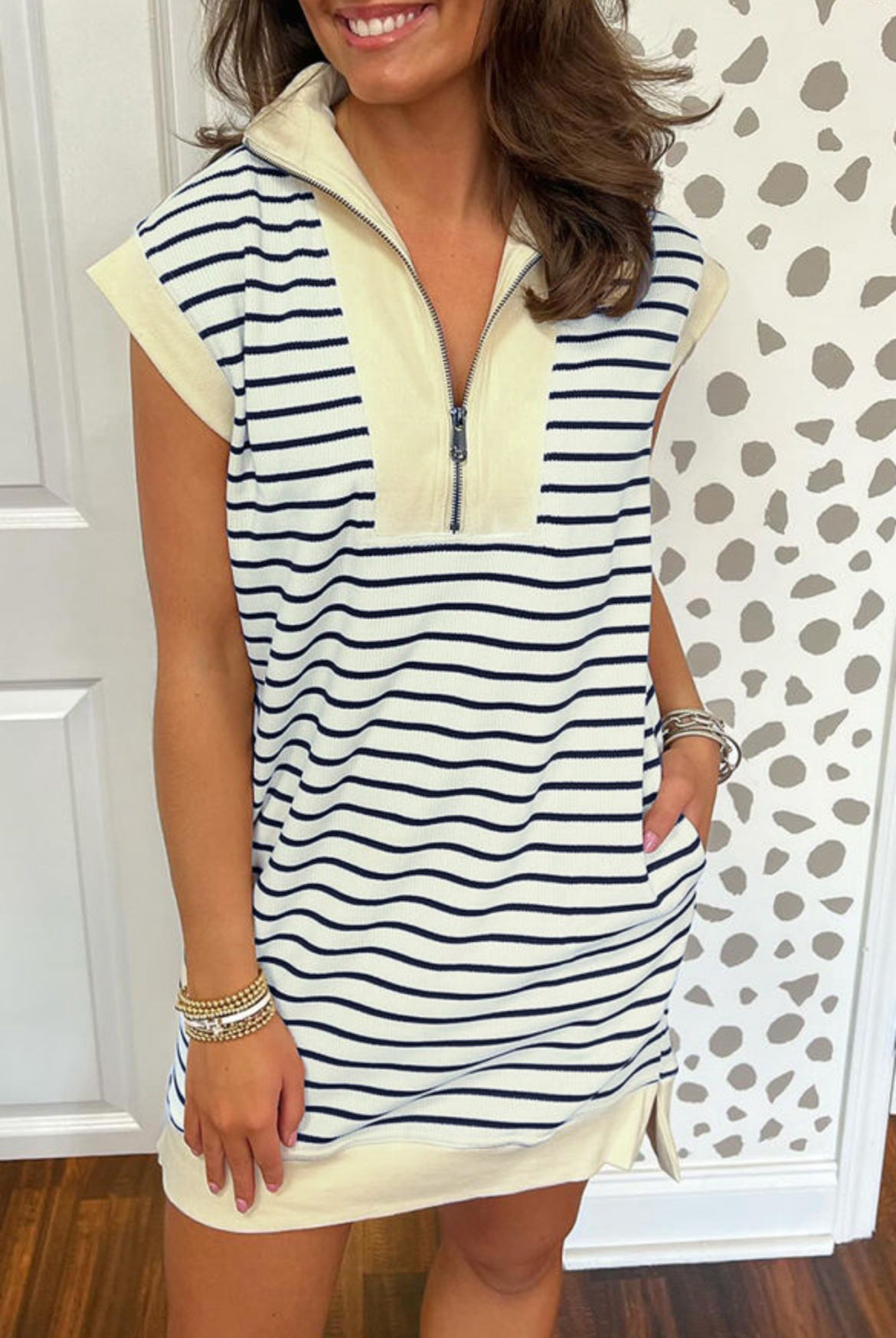 #55 Quarter Zip Collared Cap Sleeve Mini Dress