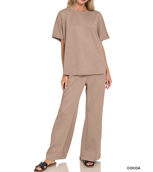 #650 SCUBA CURBED HEM TOP & PANTS SET