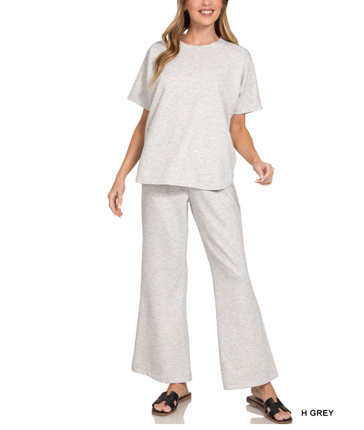 #650 SCUBA CURBED HEM TOP & PANTS SET