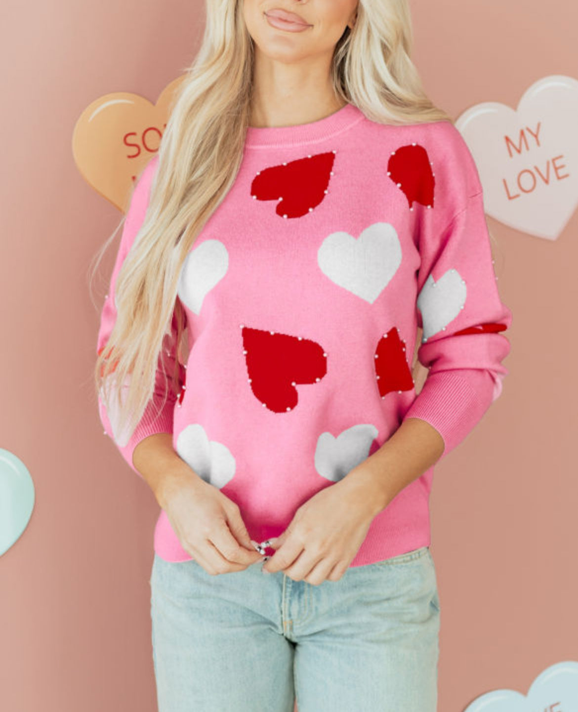 #683 Pink Pearl Heart Sweater