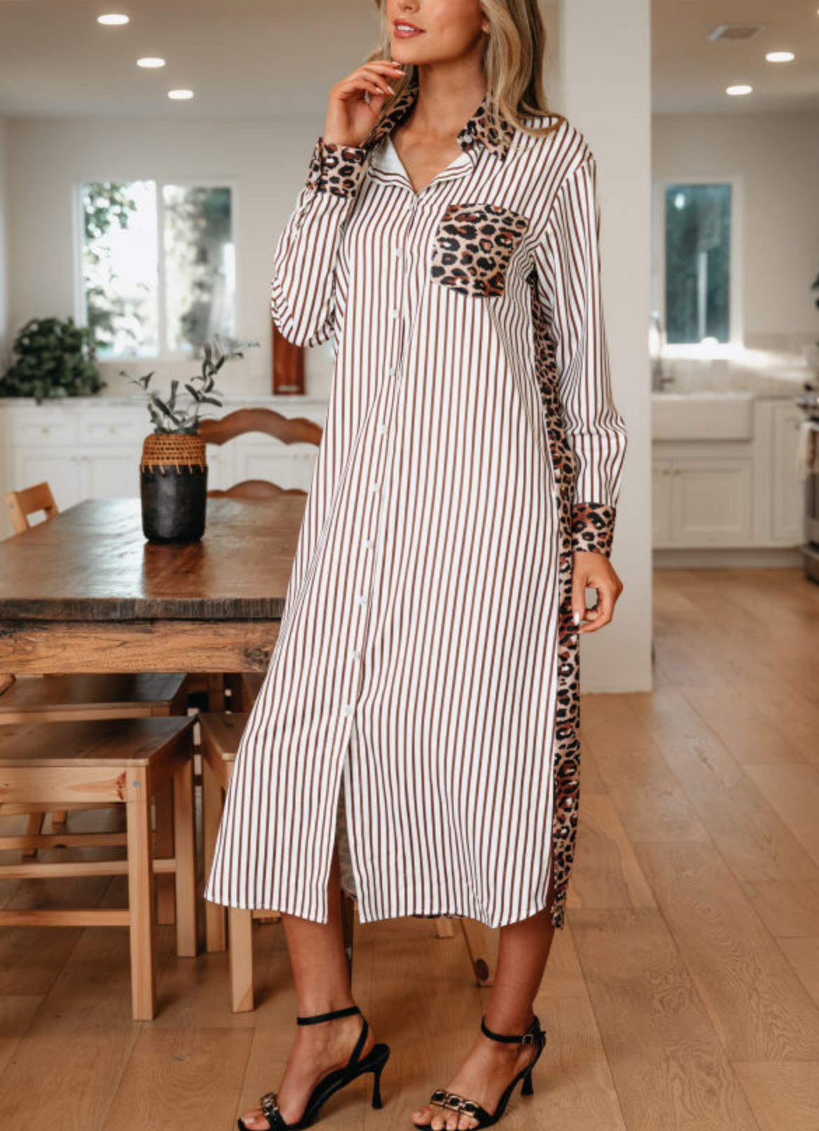 #673 Leopard Long Shirt Dress
