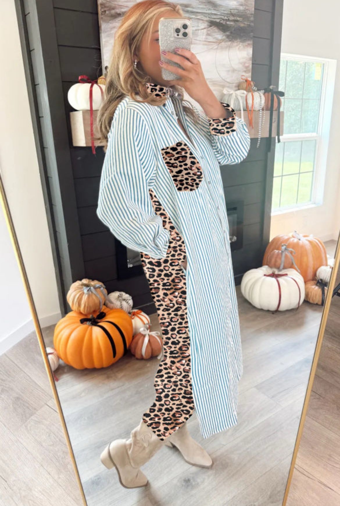 #673 Leopard Long Shirt Dress