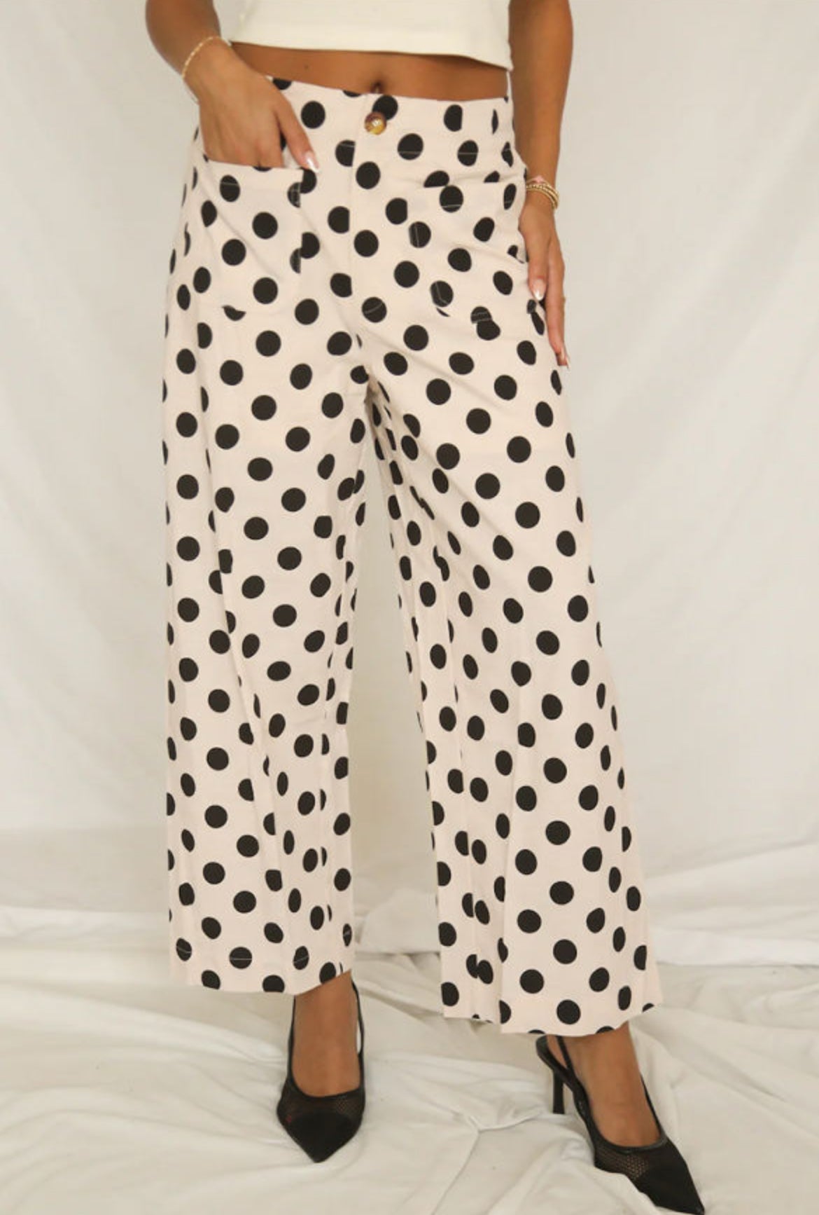 #680 White Polka Dot Pants