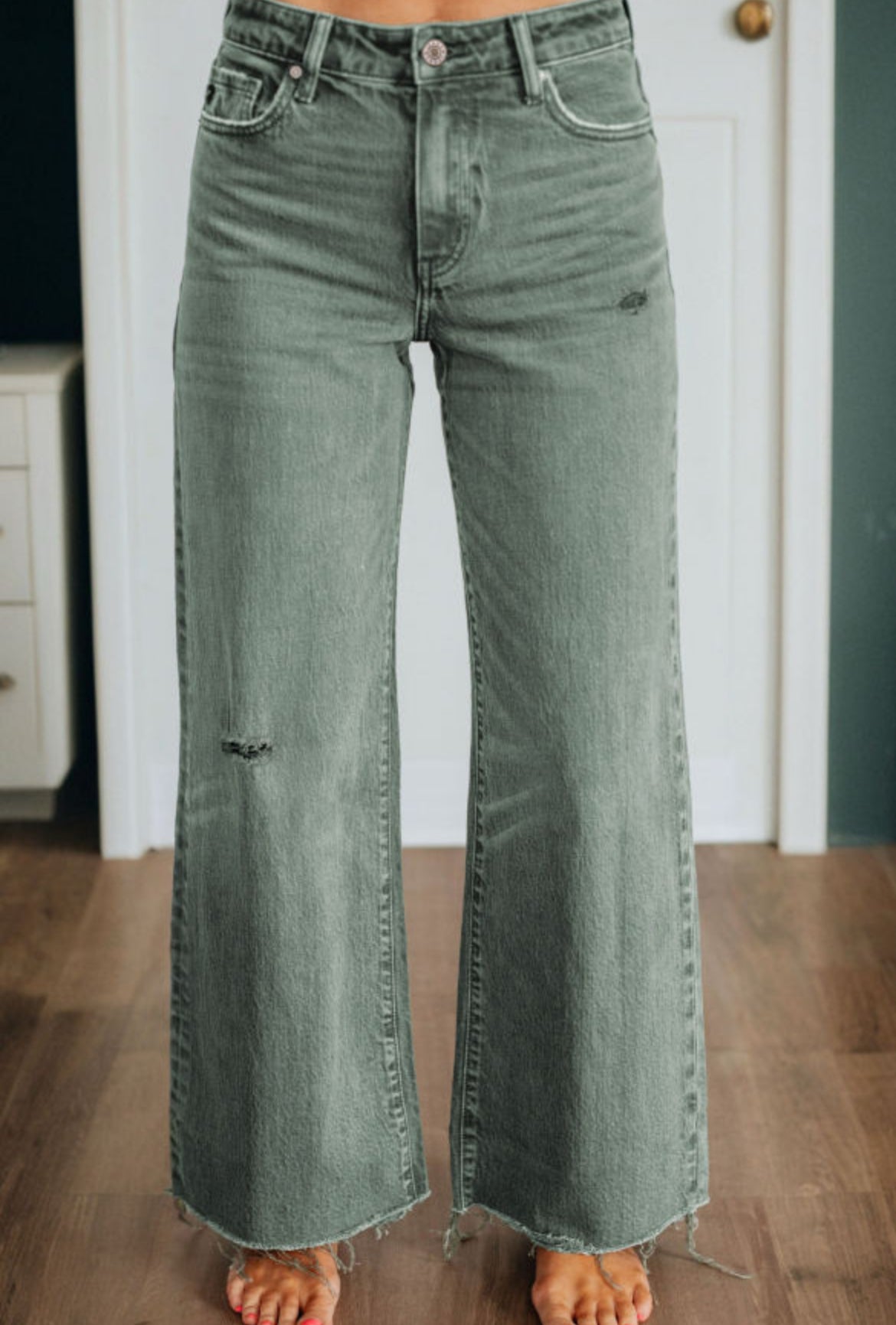 #702 Four Leaf Clover Slight Distressed Raw Edge Wide Leg Jeans