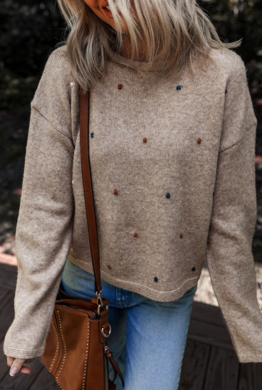 #704 Colored Dot Detail Drop Shoulder Sweater