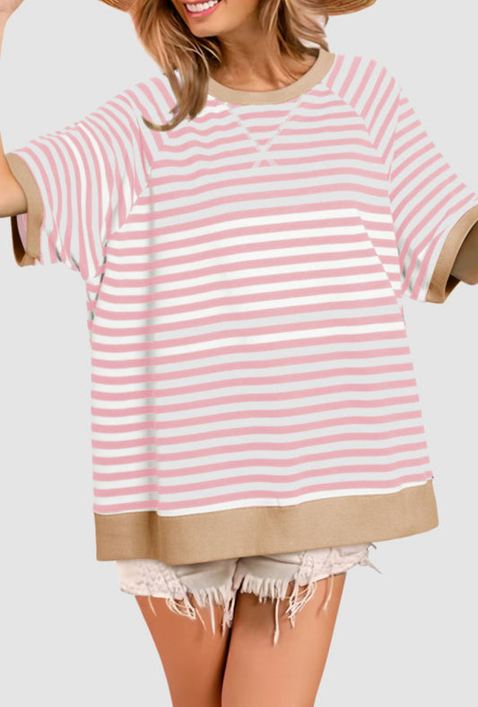 #715 Apricot Stripe Oversize T Shirt