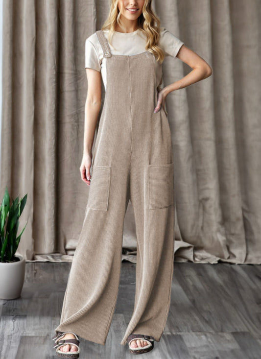 #733 Ribbed Wide Leg Overalls