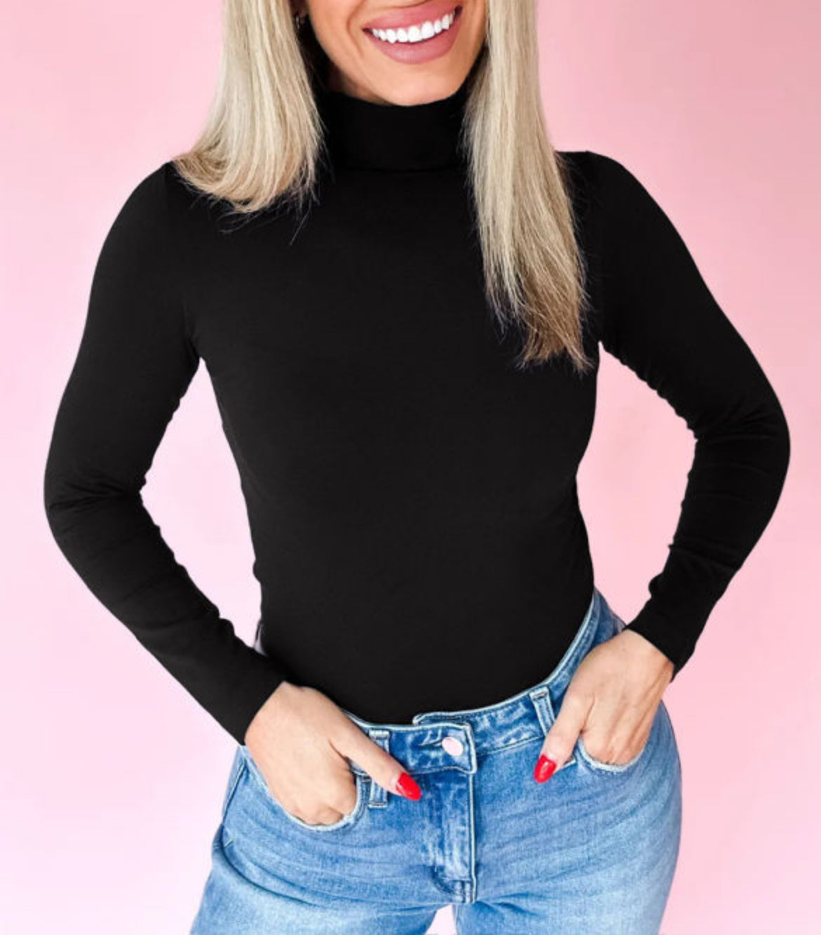 #735 Slim Fit High Neck Long Sleeve Basic Top