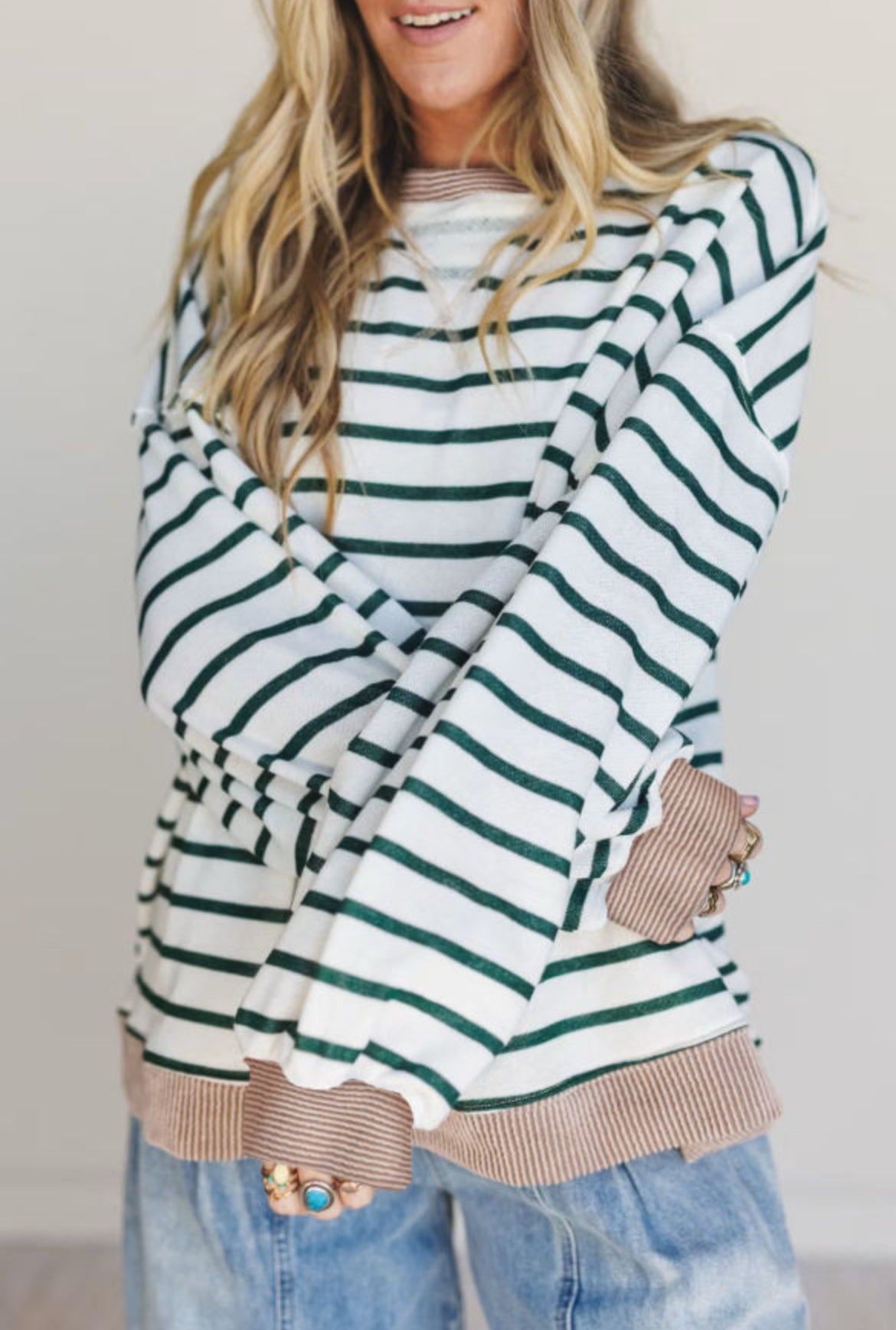 #737 White Stripe Ribbed Sweatshirt