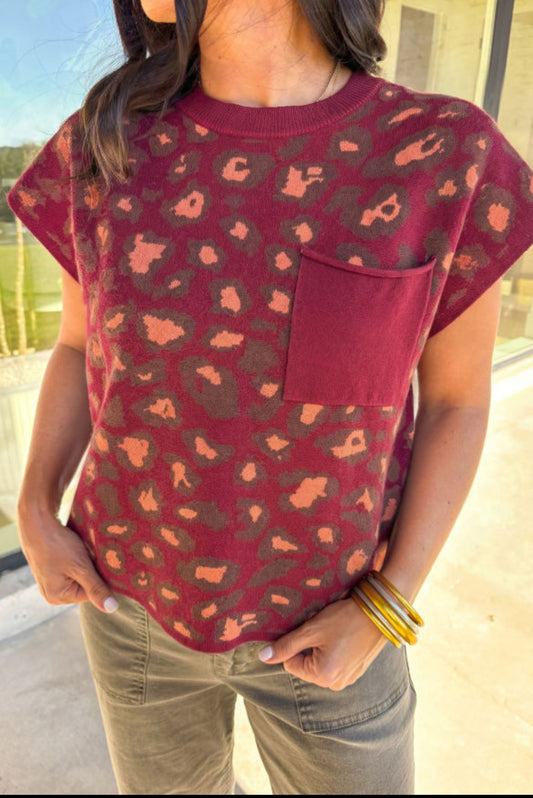 #744 Red Leopard Cap Sleeve Top