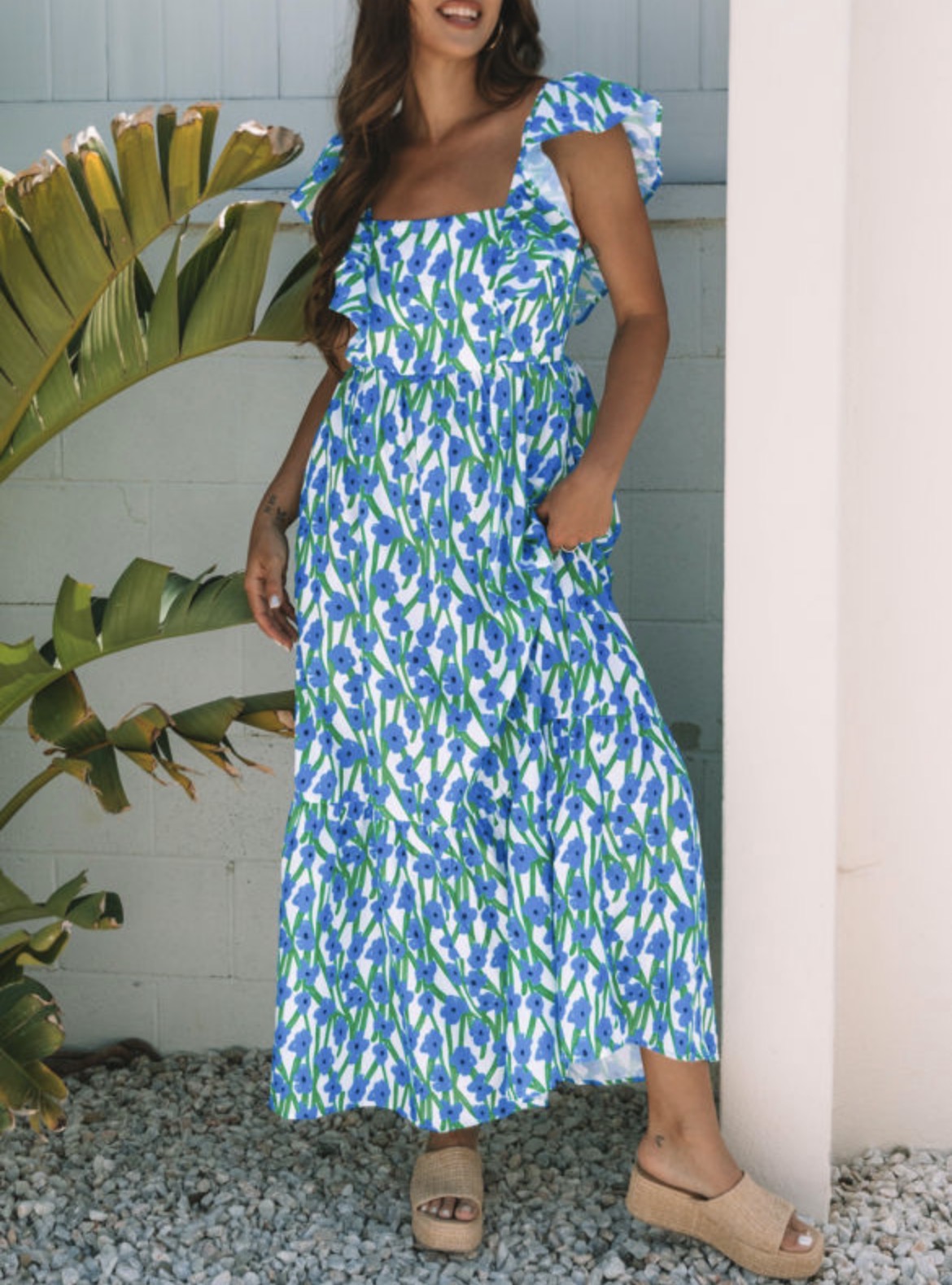 #761 Blue Floral  Maxi Dress