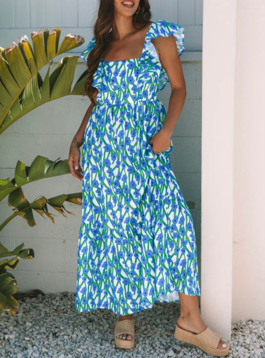 #761 Blue Floral  Maxi Dress
