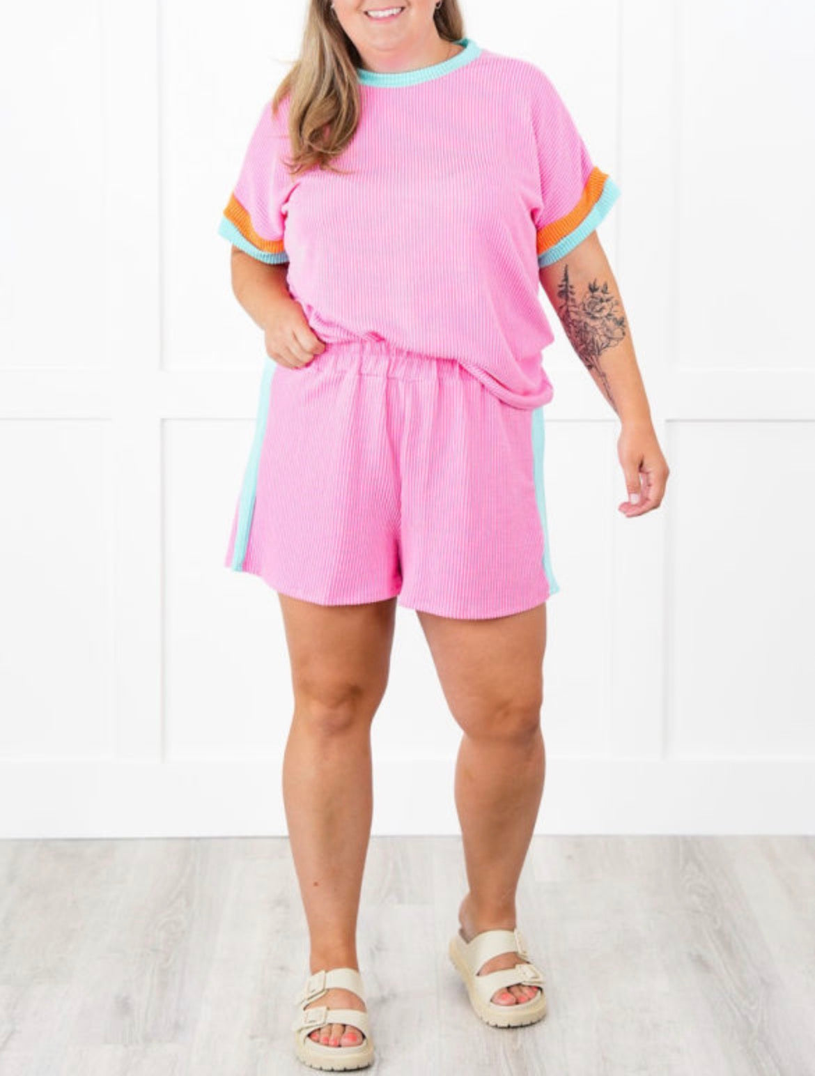 #759 Plus Size Corded Tee and Shorts Set
