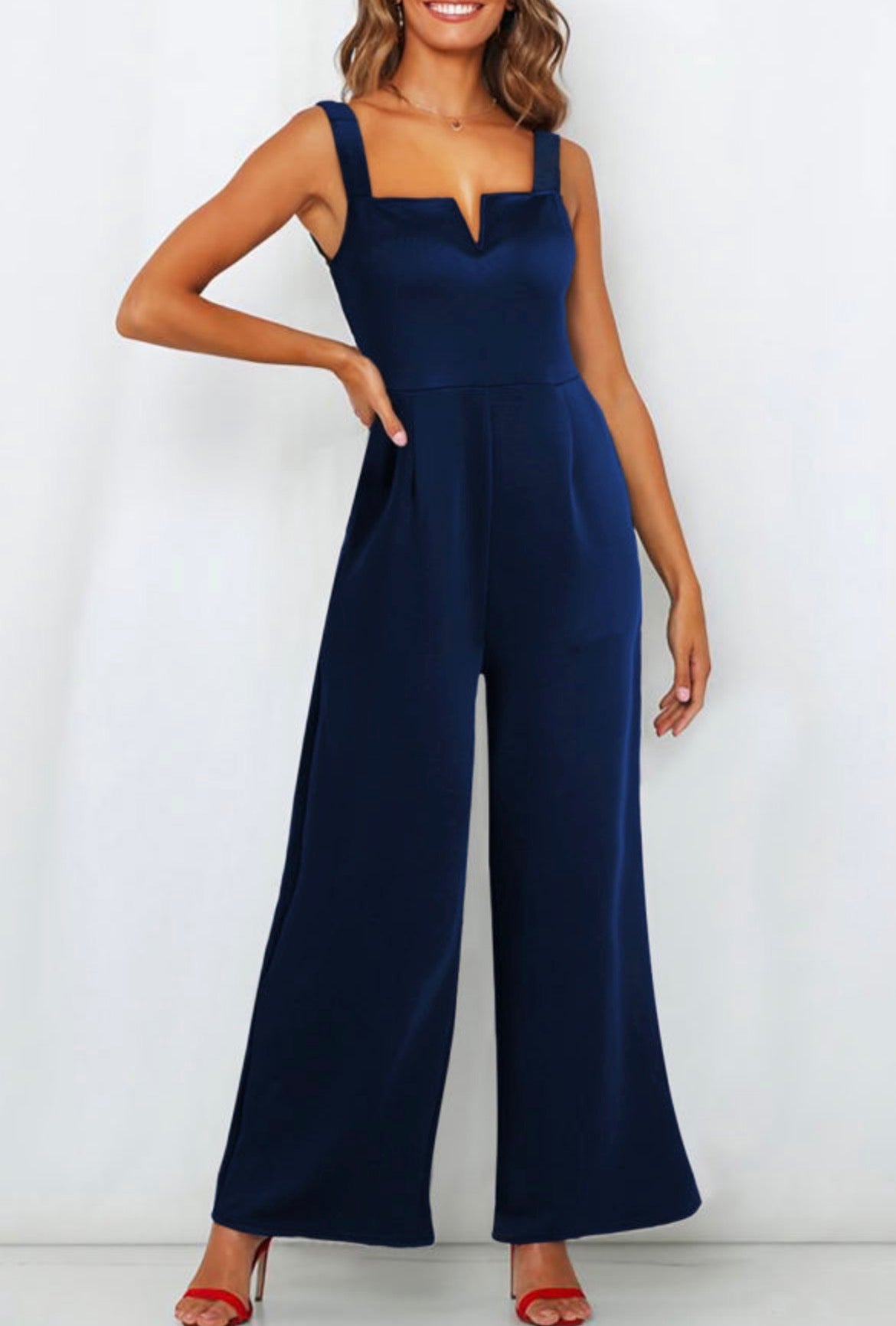 #832 Notched Neck  Jumpsuit
