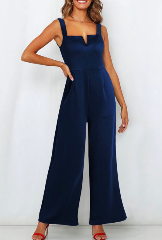 #832 Notched Neck  Jumpsuit