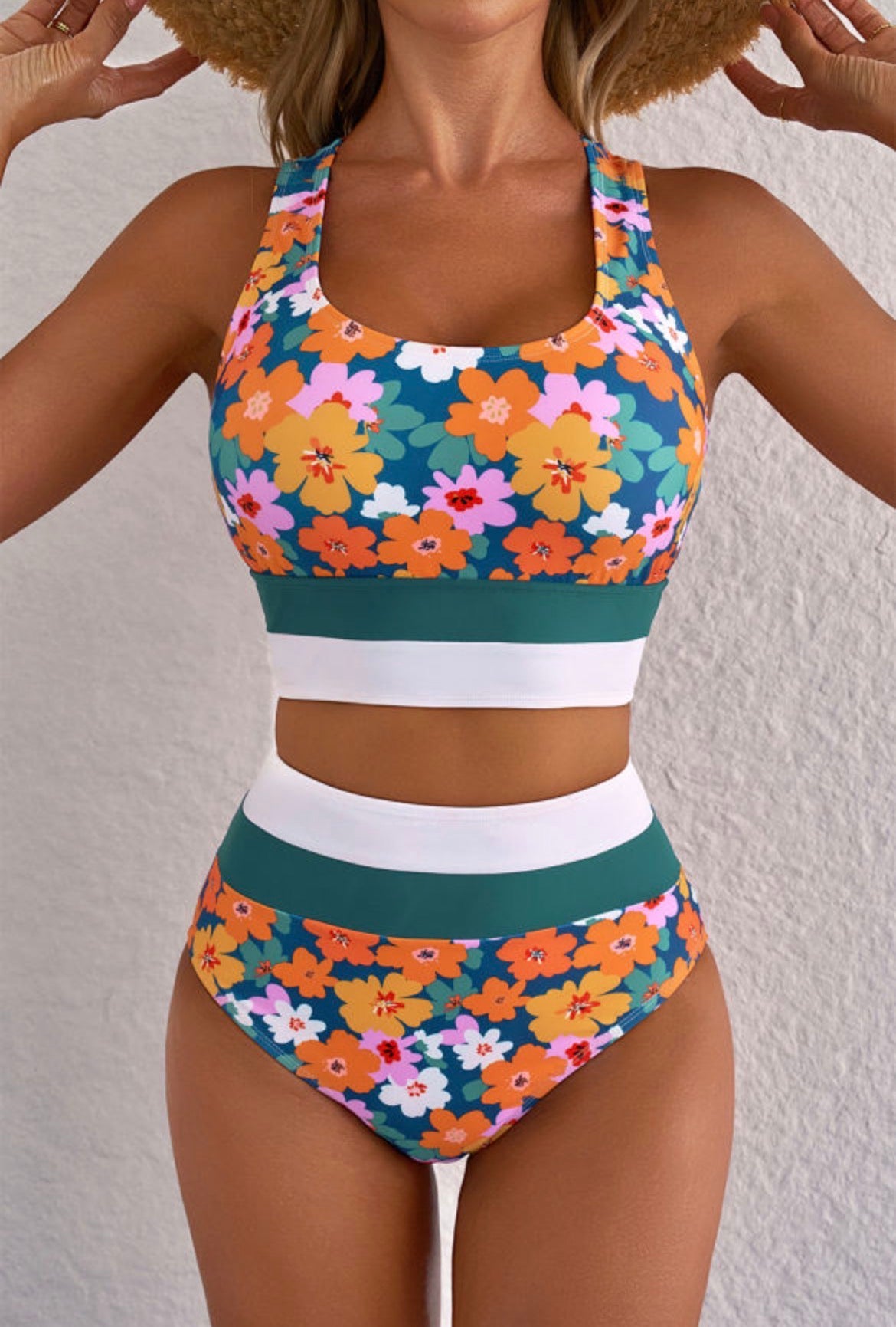 #834 Floral Racerback High Waist Bikini