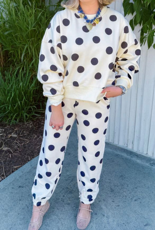 #845 Polka Dot Print Jogger Pant Set