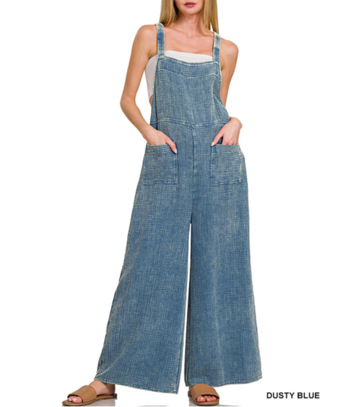 #165 Washed double gauze elastic waist wide overalls