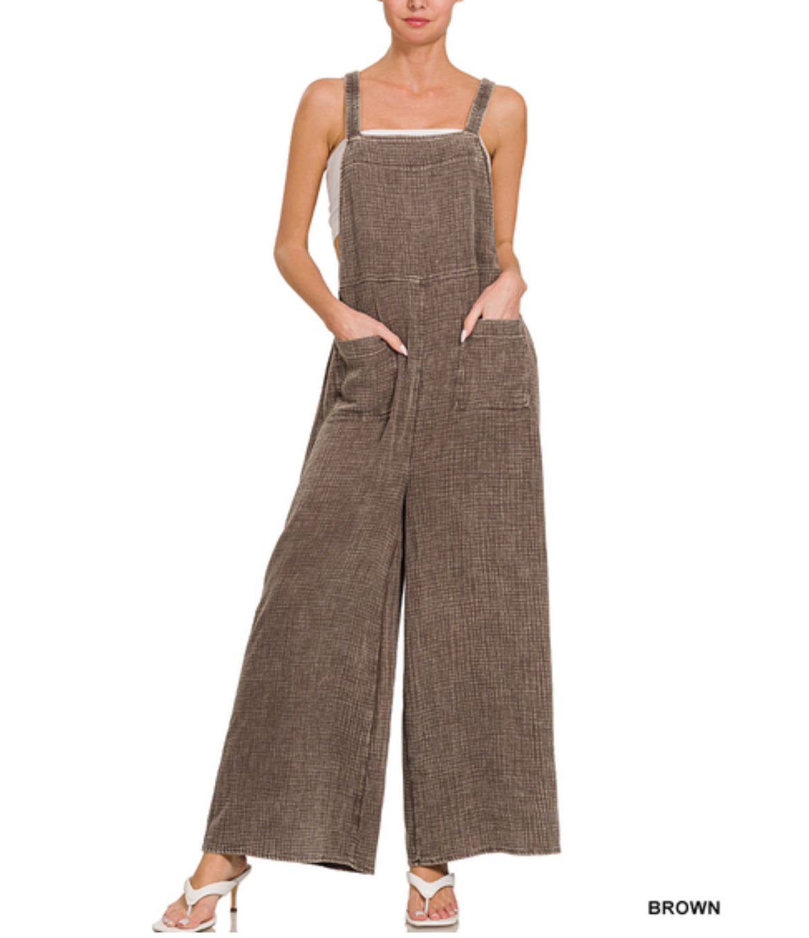 #165 Washed double gauze elastic waist wide overalls