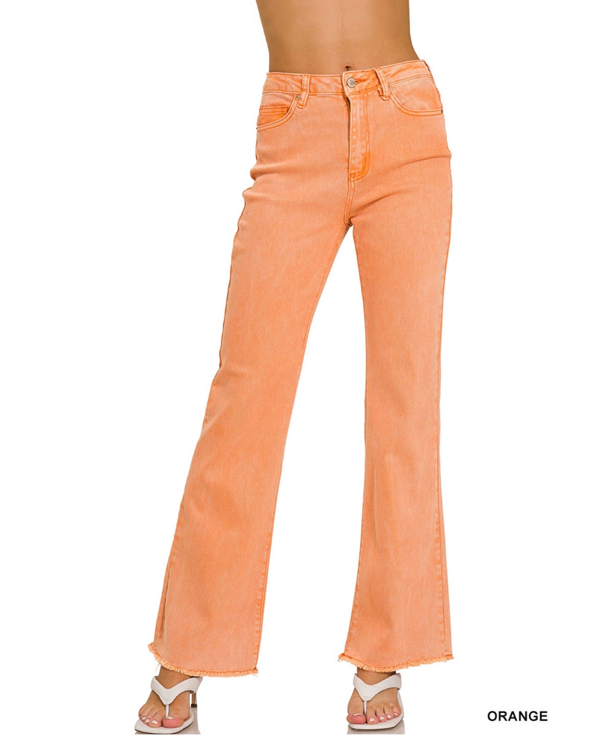 #866 ACID WASHED FRAYED CUTOFF HEM STRAIGHT WIDE PANTS