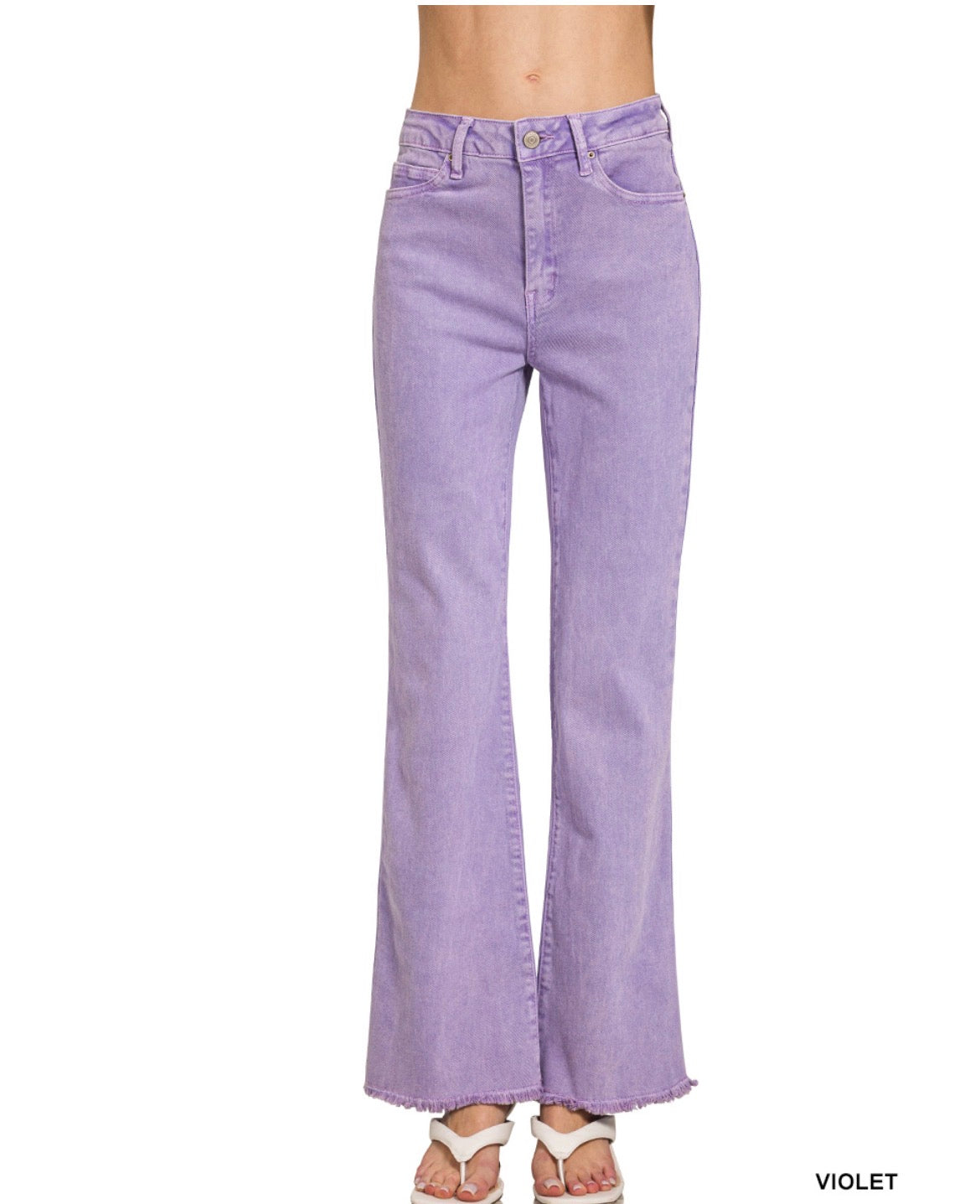 #866 ACID WASHED FRAYED CUTOFF HEM STRAIGHT WIDE PANTS