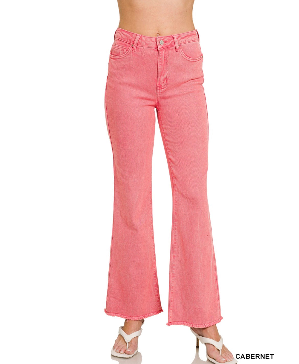 #866 ACID WASHED FRAYED CUTOFF HEM STRAIGHT WIDE PANTS