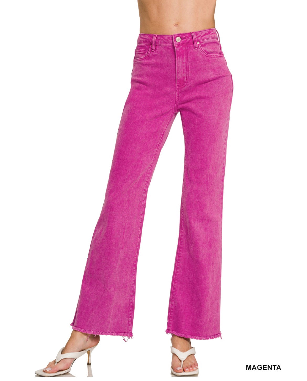 #866 ACID WASHED FRAYED CUTOFF HEM STRAIGHT WIDE PANTS