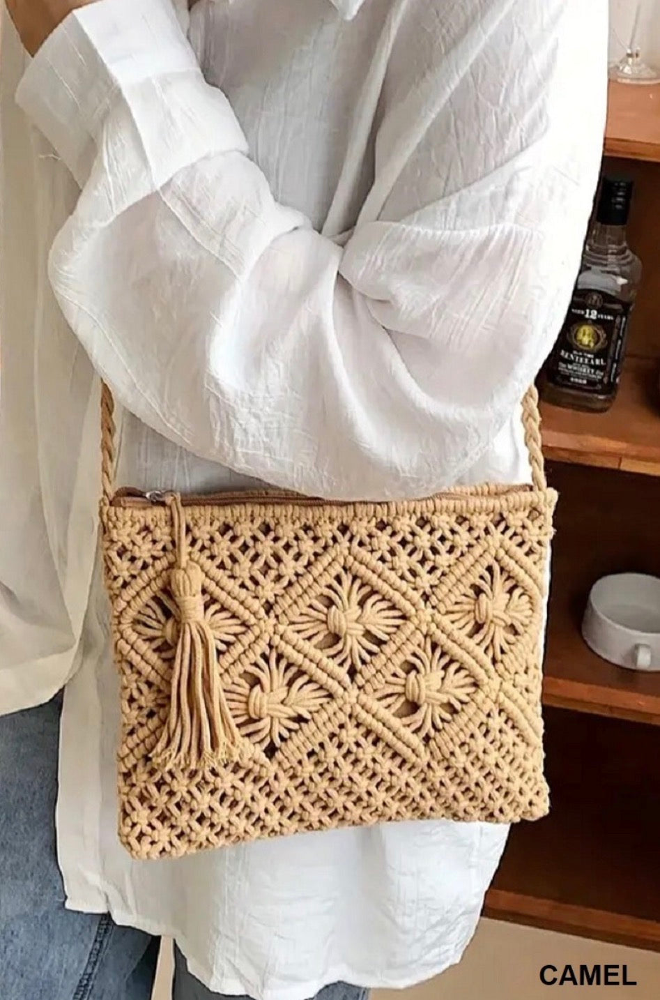 #870 WOVEN BOHEMIAN TASSEL CROCHET SHOULDER BAG