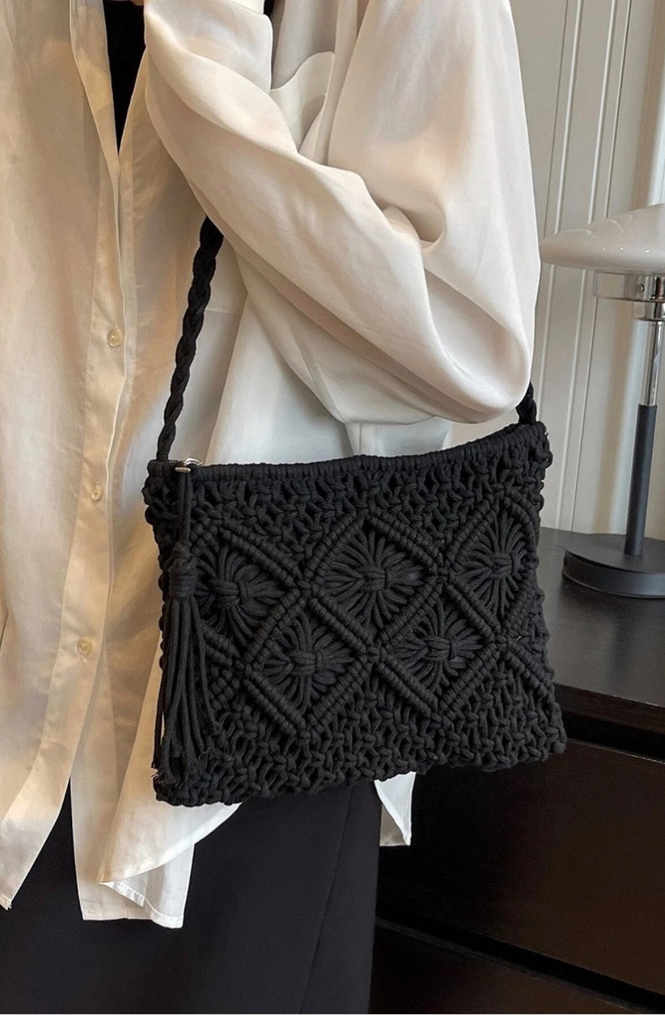 #870 WOVEN BOHEMIAN TASSEL CROCHET SHOULDER BAG