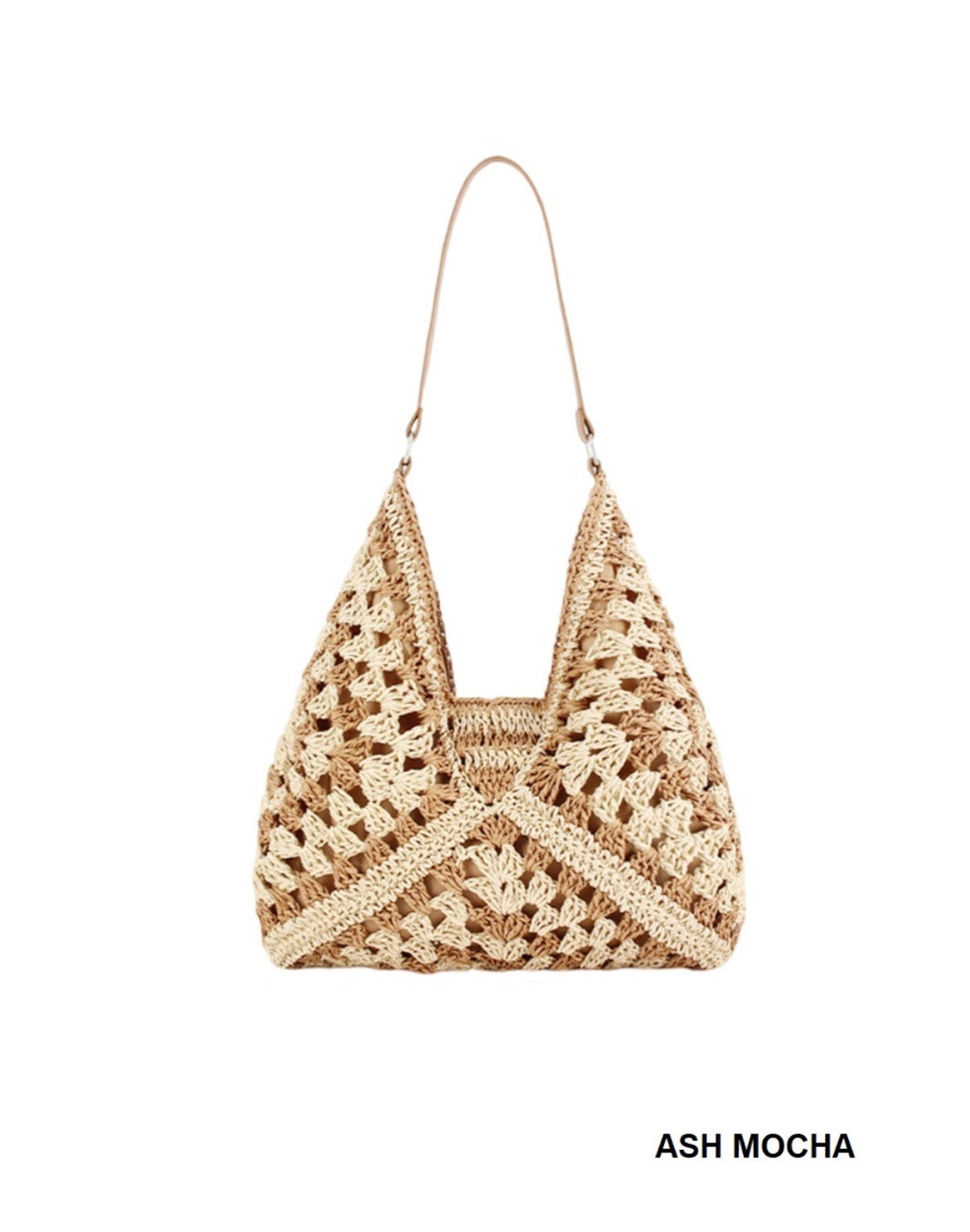 #871 VINTAGE WOVEN STRAW CROCHET BUCKET SHOULDER BAG