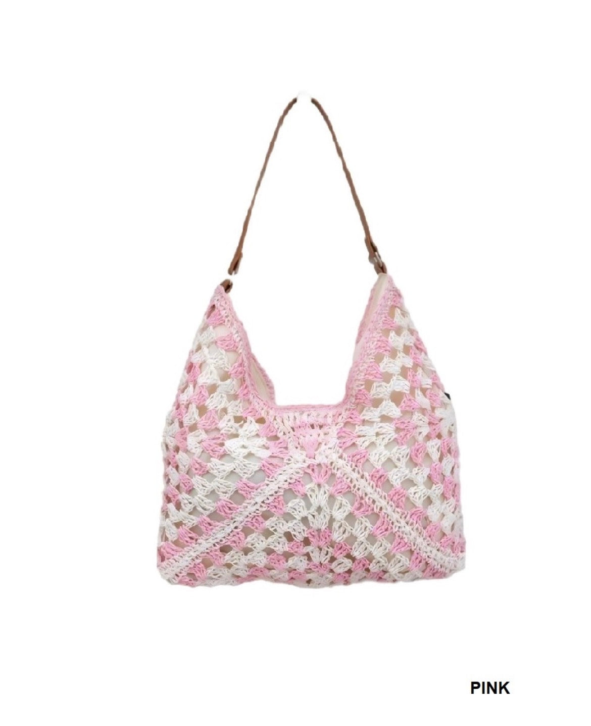 #871 VINTAGE WOVEN STRAW CROCHET BUCKET SHOULDER BAG