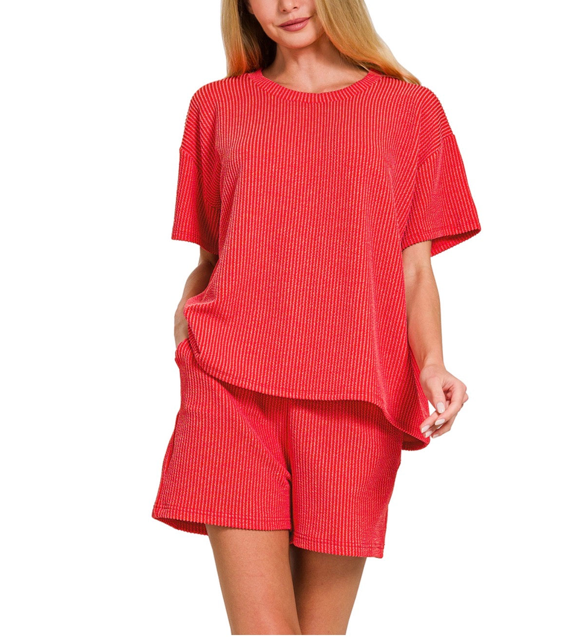#869 RAISED RIB SHORT SLEEVE TEE & SHORT PANTS SET
