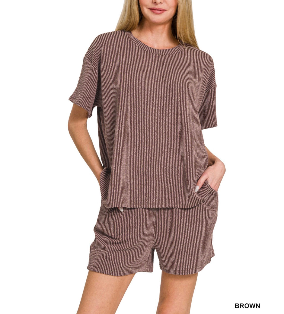 #869 RAISED RIB SHORT SLEEVE TEE & SHORT PANTS SET