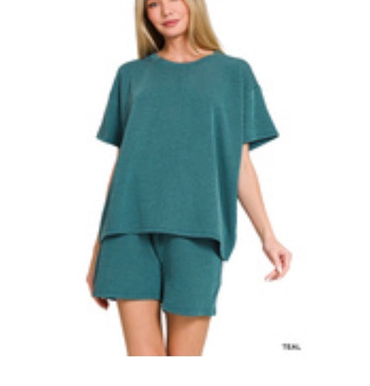 #869 RAISED RIB SHORT SLEEVE TEE & SHORT PANTS SET